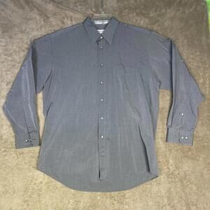 Perry Ellis Portfolio Mens Solid Gray Long Sleeve Button Up Shirt Size 16 32/33